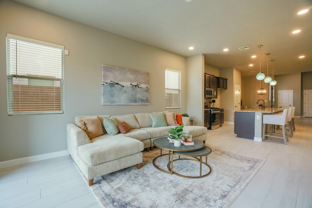 living room with sink