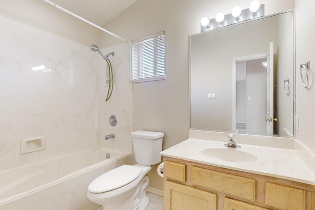 full bathroom featuring vanity, toilet, and washtub / shower combination