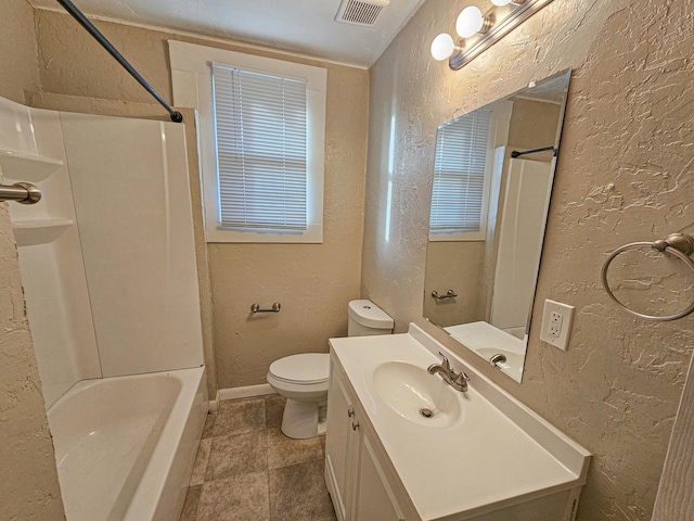 full bathroom with vanity, toilet, and tub / shower combination