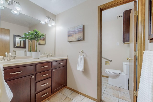 bathroom with tile patterned flooring, vanity, and toilet