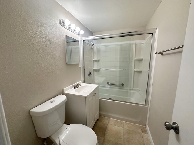 full bathroom with vanity, toilet, and bath / shower combo with glass door