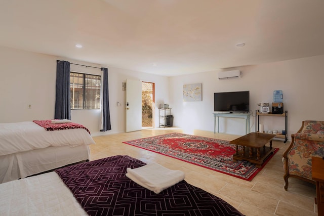 living room with an AC wall unit