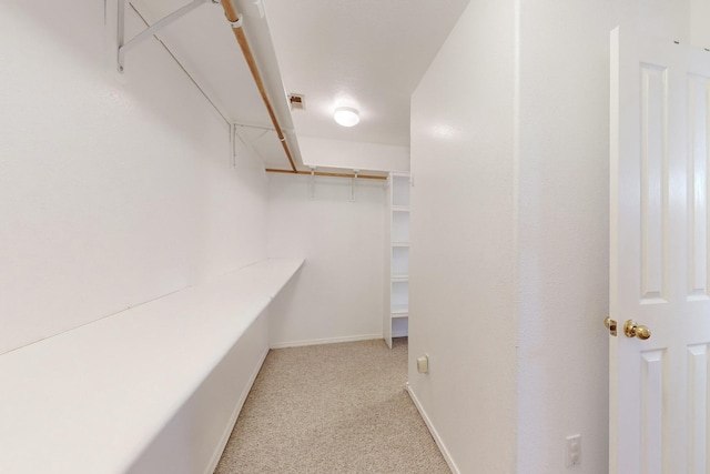 spacious closet featuring light carpet