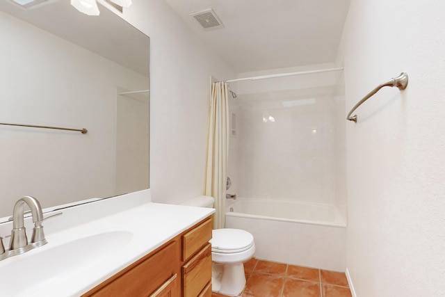 full bathroom with tile patterned flooring, vanity, shower / bathtub combination, and toilet