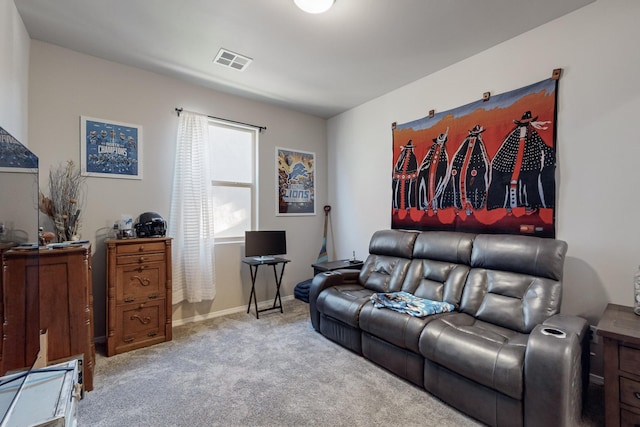 living room featuring light carpet