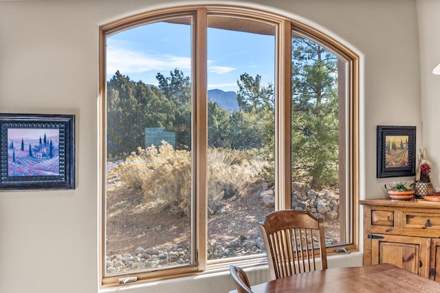 interior space featuring a mountain view and a wealth of natural light