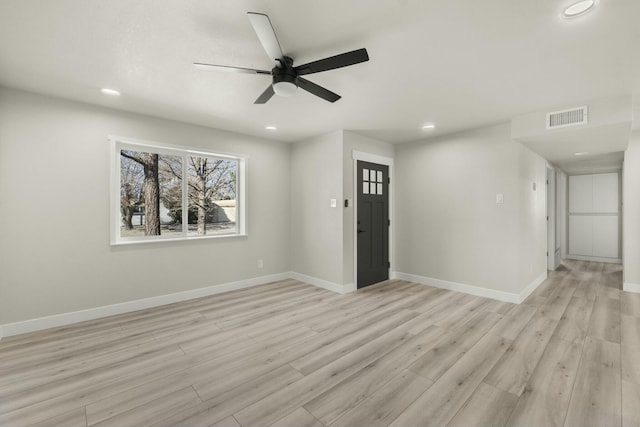 interior space featuring ceiling fan and light hardwood / wood-style flooring