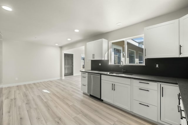 kitchen with sink, white cabinetry, tasteful backsplash, and dishwasher