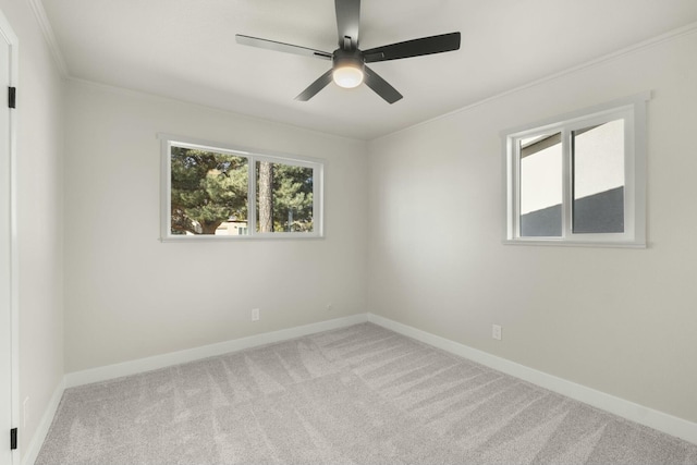 unfurnished room with crown molding, light carpet, and a wealth of natural light