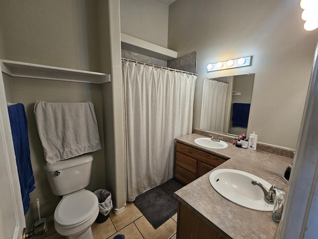 bathroom with tile patterned flooring, vanity, and toilet