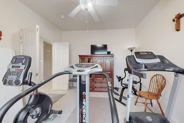 workout area featuring ceiling fan