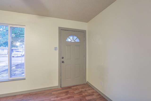 foyer entrance with a textured ceiling, hardwood / wood-style flooring, and a wealth of natural light