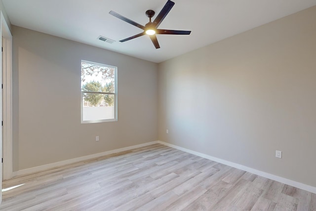 unfurnished room with ceiling fan and light hardwood / wood-style floors