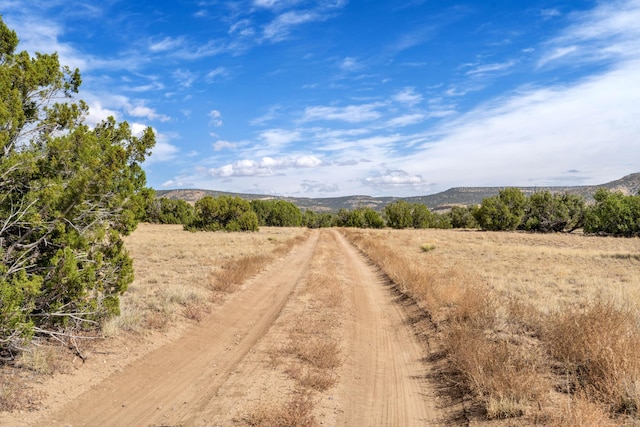 view of road featuring a mountain view and a rural view