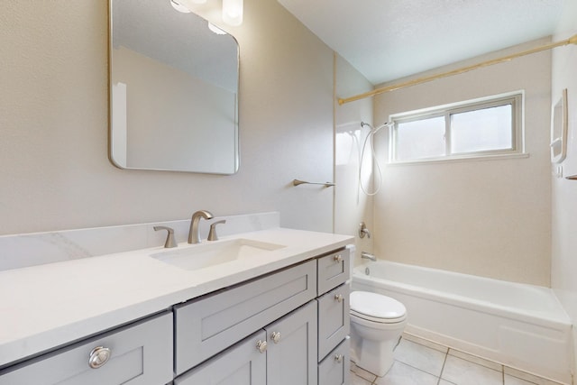 full bathroom featuring shower / bathing tub combination, tile patterned flooring, vanity, and toilet