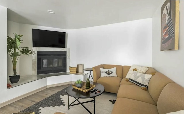 living room featuring light wood-type flooring