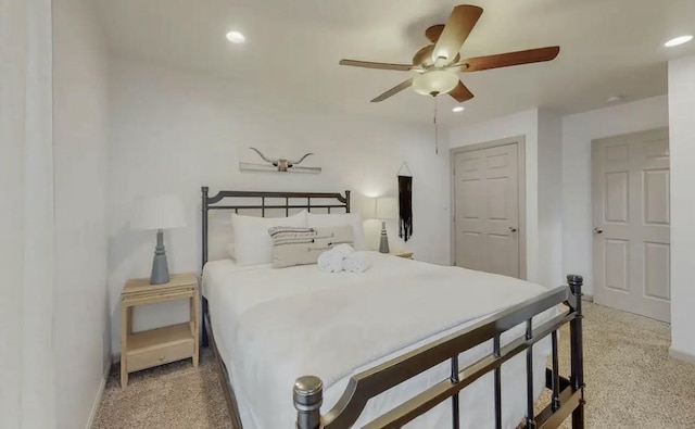 bedroom featuring carpet flooring and ceiling fan