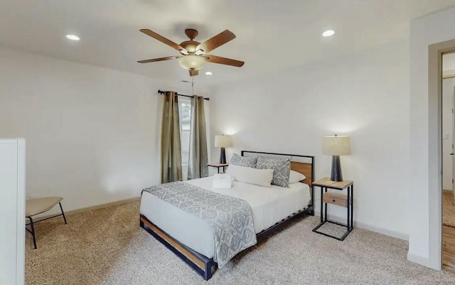 bedroom with carpet flooring and ceiling fan