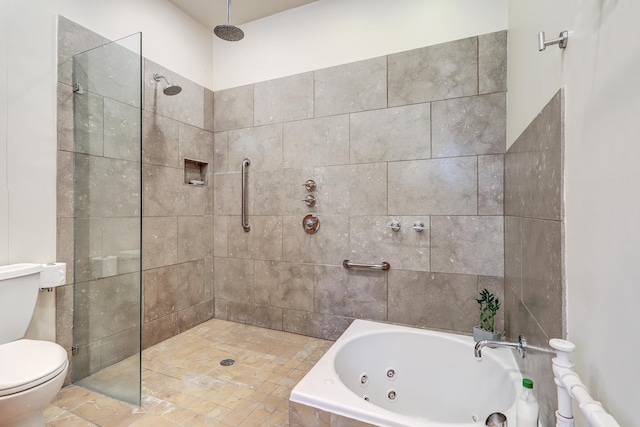 bathroom with toilet and shower with separate bathtub