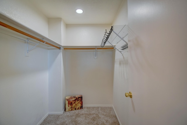 spacious closet featuring light carpet