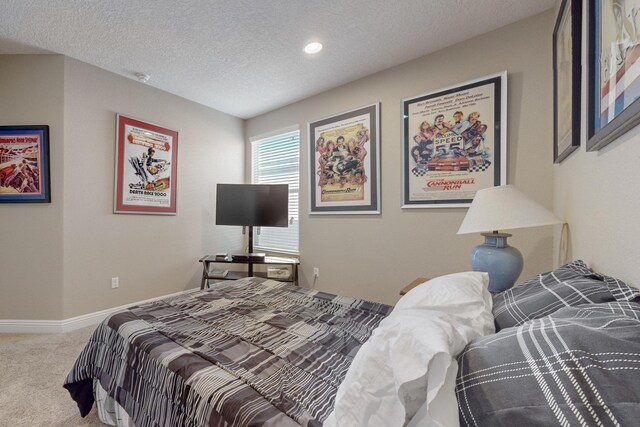 bedroom featuring carpet and a textured ceiling