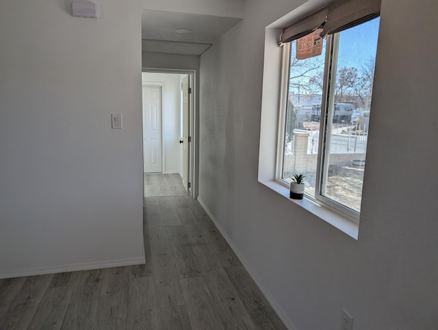 hallway featuring baseboards and wood finished floors