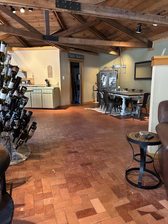 interior space with wood ceiling