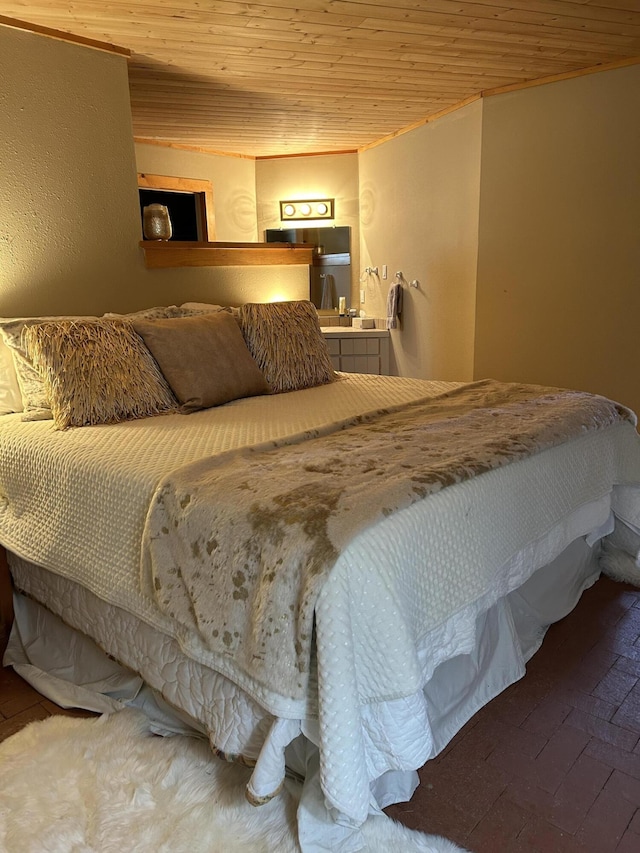 bedroom with wood ceiling