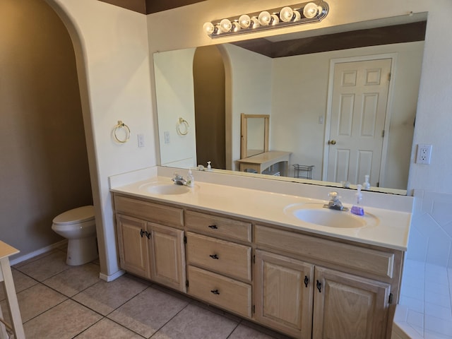 bathroom with tile patterned floors, toilet, and vanity