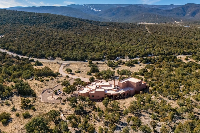 drone / aerial view featuring a mountain view