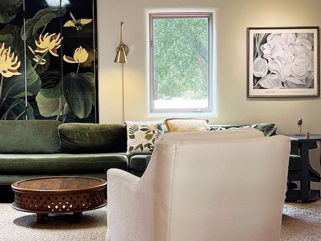 living room featuring carpet and a healthy amount of sunlight