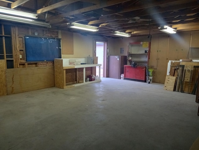 basement featuring a workshop area