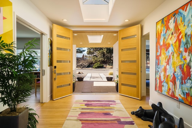 doorway with wood-type flooring