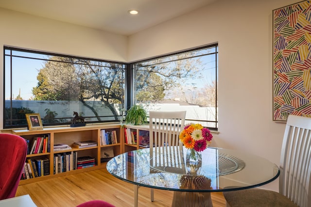 dining space featuring a wealth of natural light and hardwood / wood-style flooring