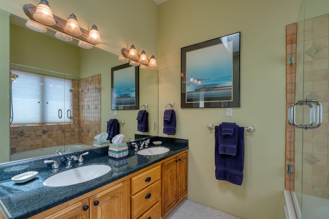 bathroom featuring vanity and plus walk in shower