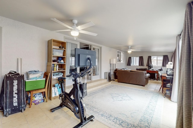 exercise area featuring ceiling fan