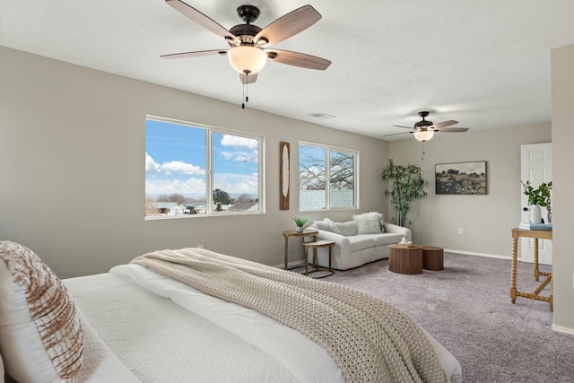 bedroom featuring carpet floors and ceiling fan