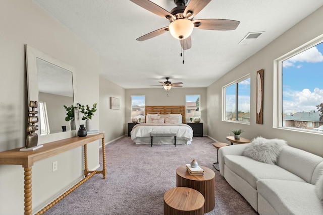 bedroom with carpet flooring and ceiling fan