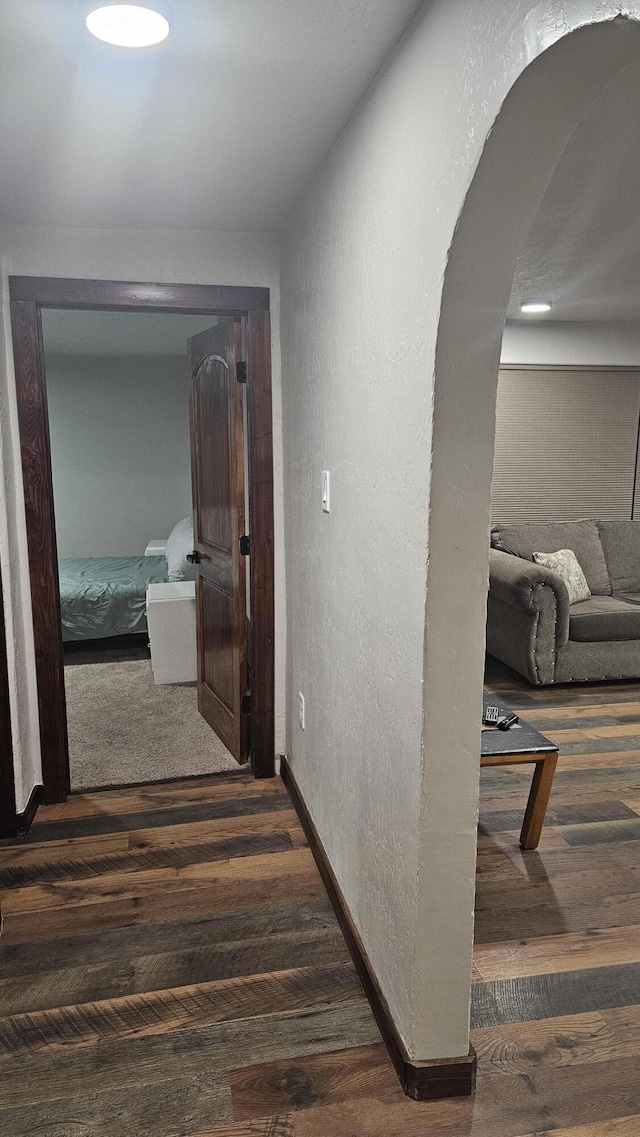 hallway with dark wood-type flooring