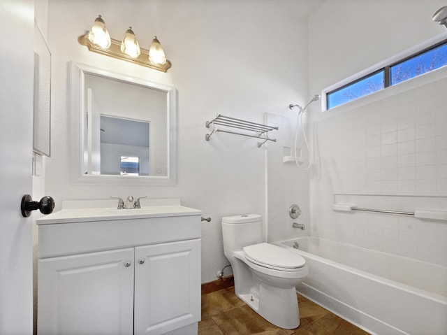 full bathroom with toilet,  shower combination, and vanity