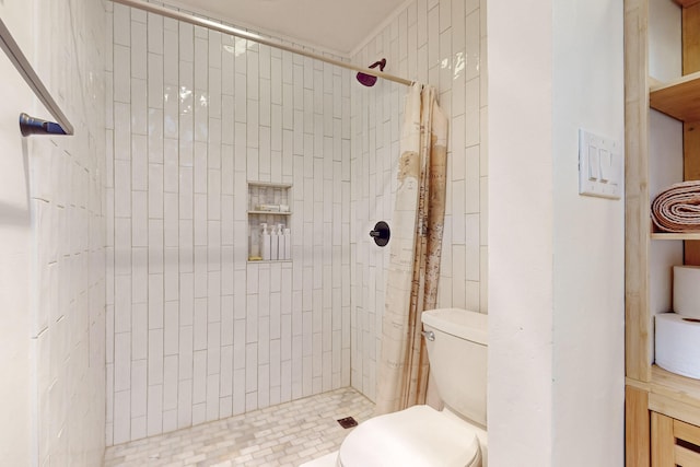 bathroom featuring a shower with curtain and toilet