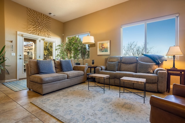 living room featuring light tile patterned floors