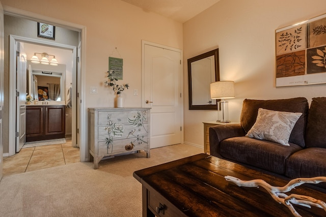 sitting room with light colored carpet