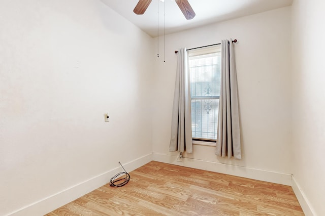 unfurnished room featuring ceiling fan and light hardwood / wood-style flooring