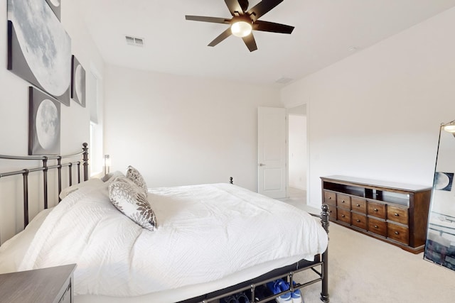 bedroom featuring ceiling fan and carpet flooring