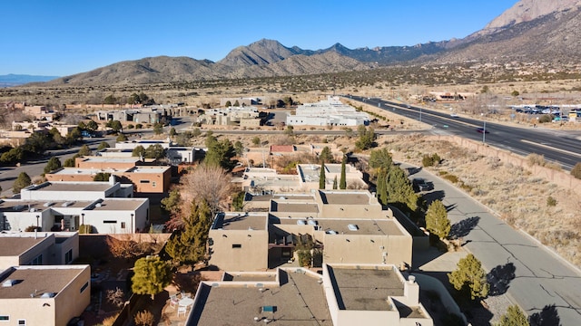 drone / aerial view featuring a mountain view