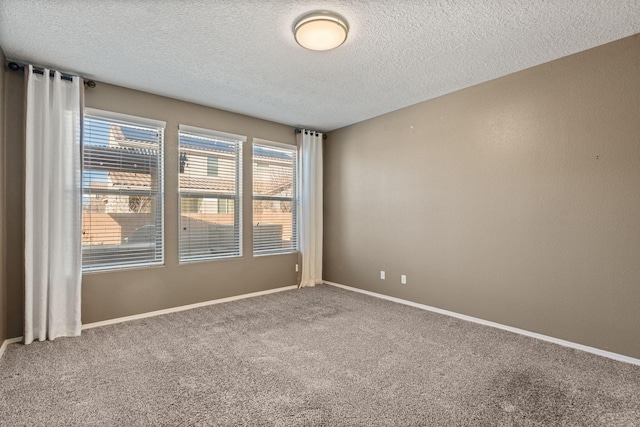 empty room with carpet floors and a textured ceiling