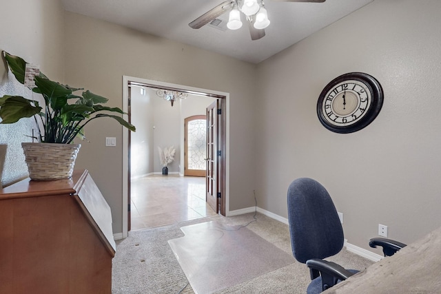 home office featuring ceiling fan