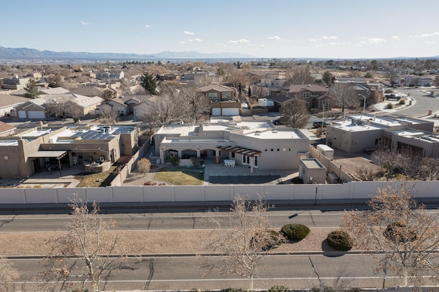 drone / aerial view featuring a mountain view