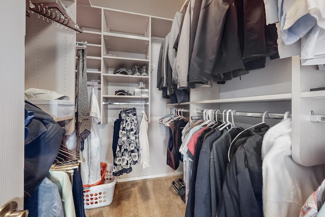 walk in closet featuring carpet